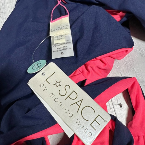 L*Space Rita One Piece Reversible Navy Pink Size 8 Bitsy Cut - Picture 6 of 9